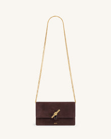 Lena Metal Rope Knot Faux Suede Chain Crossbody Wallet - Brown