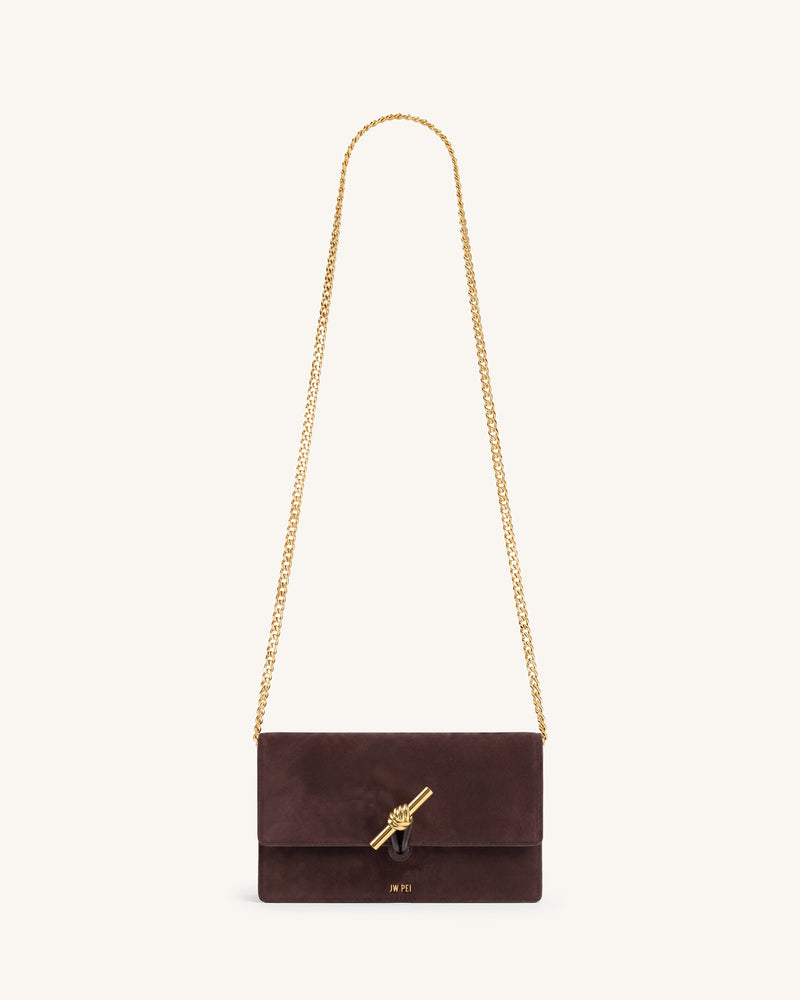 Lena Metal Rope Knot Faux Suede Chain Crossbody Wallet - Brown