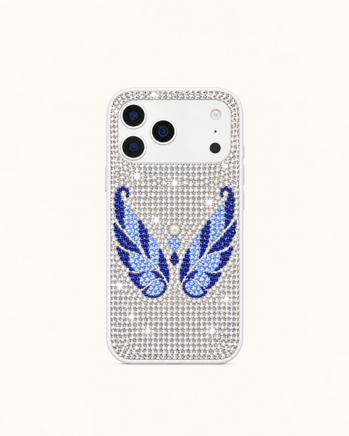 Blue Rhinestone Angel Wings Phone Case – White