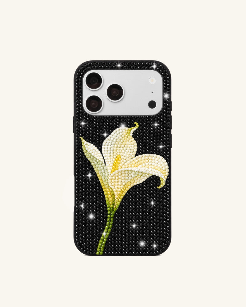 Calla Lily Artificial Crystal Phone Case – Black