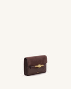 Lena Metal Rope Knot Faux Suede Flap Wallet - Brown
