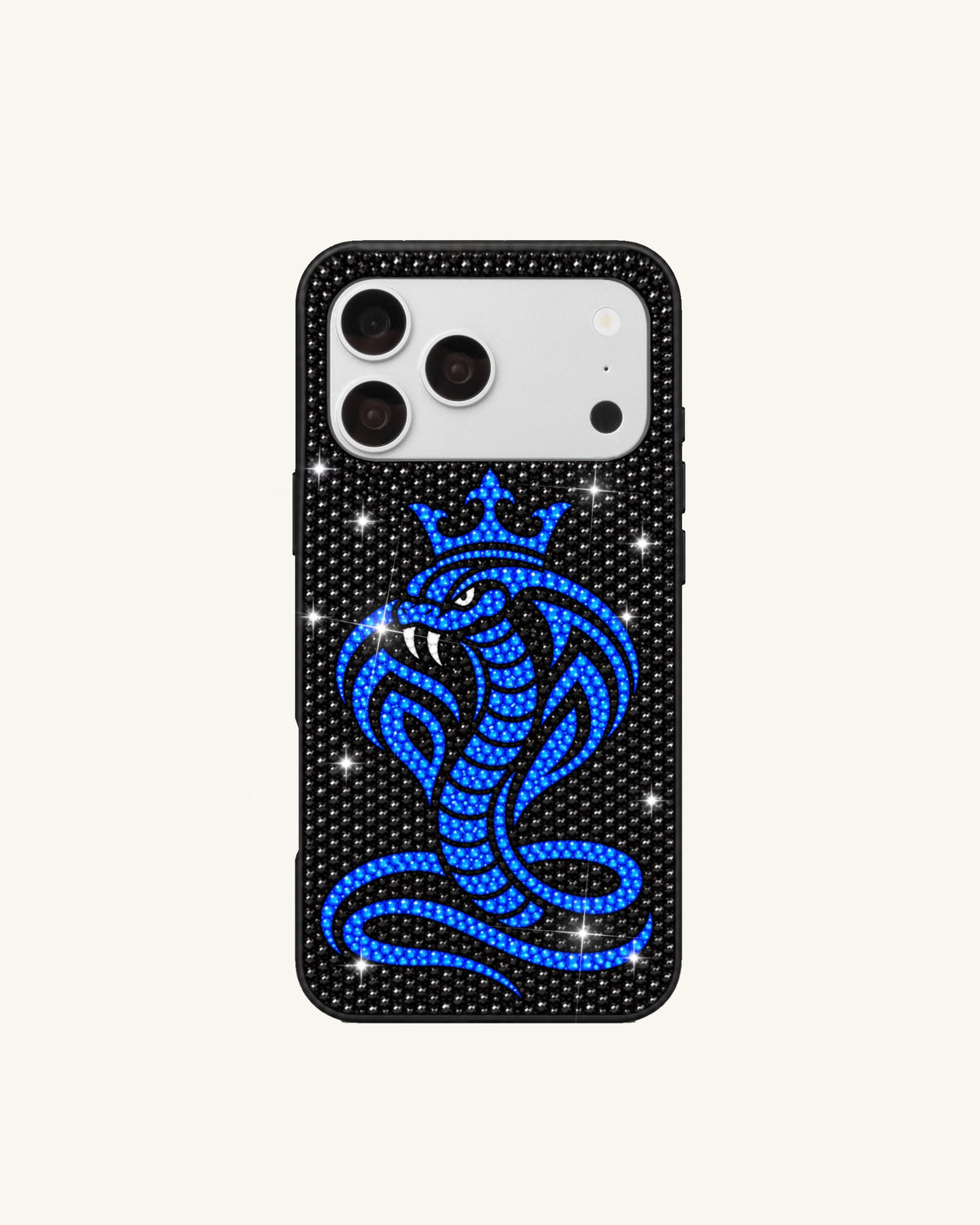 Blue Cobra Artificial Crystal Phone Case – Black