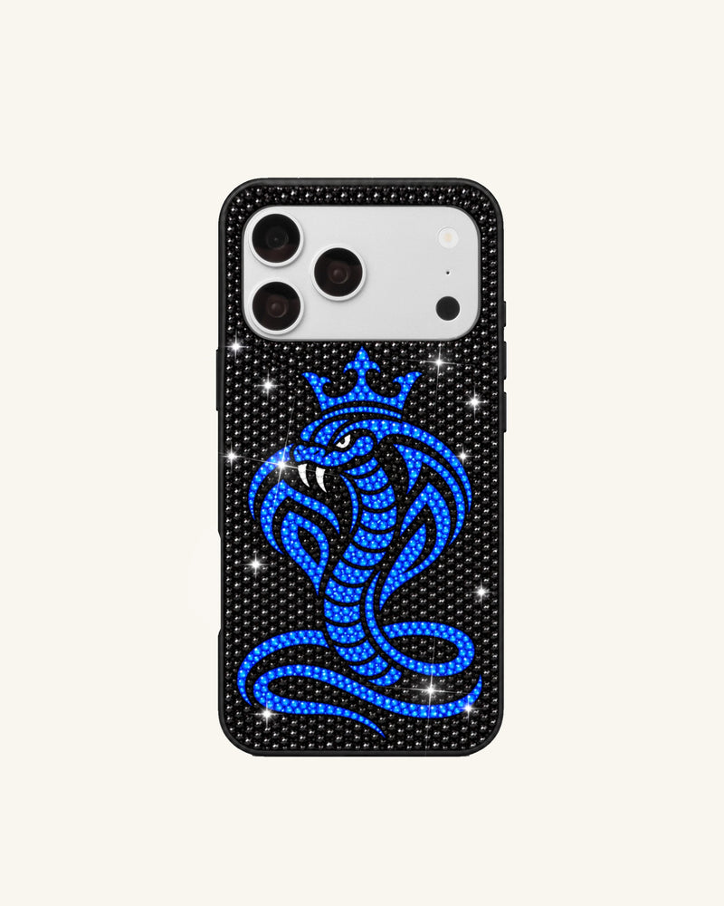 Blue Cobra Artificial Crystal Phone Case – Black