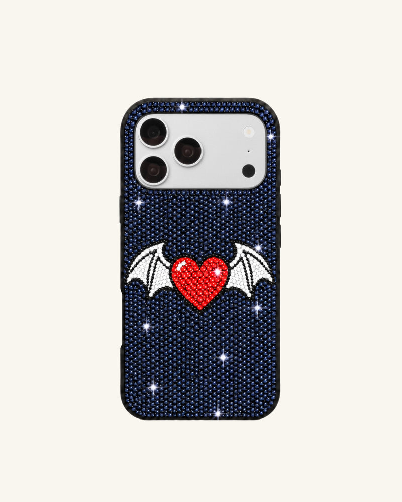 Winged Heart Artificial Crystal Phone Case – Blue