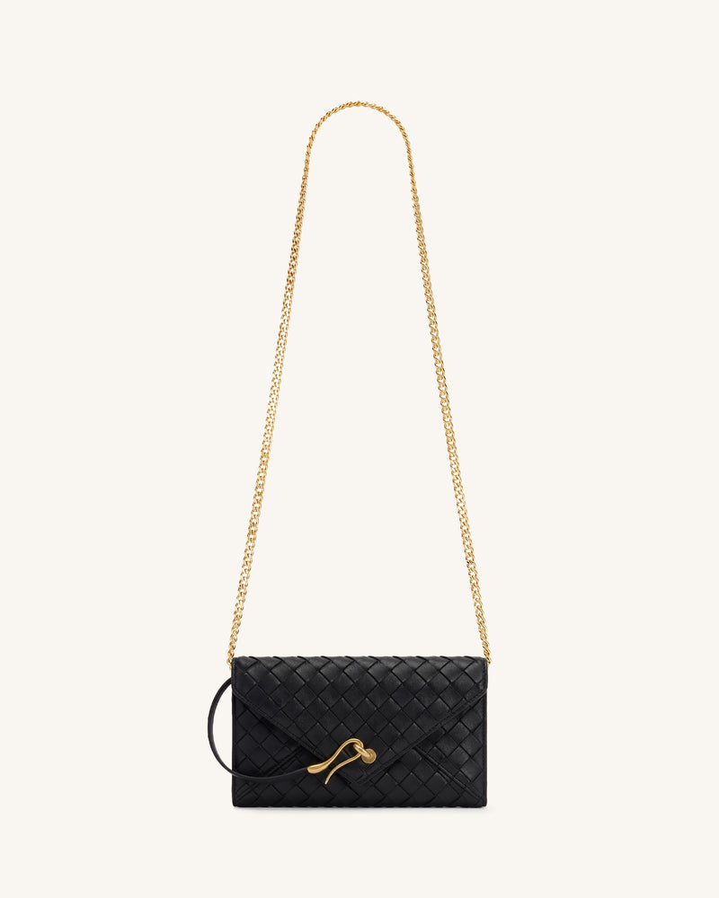 Celeste Woven Textured Chain Wallet - Black