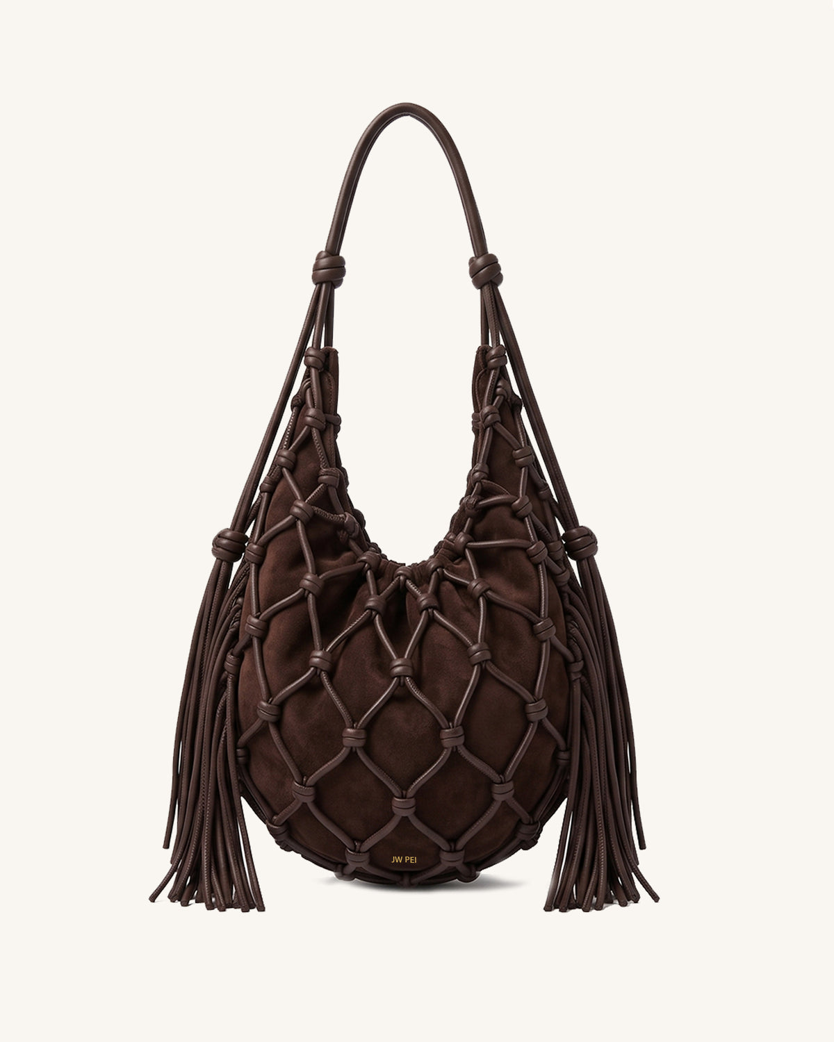 Maddy Knotted Cord Fringe Hobo Bag - Brown
