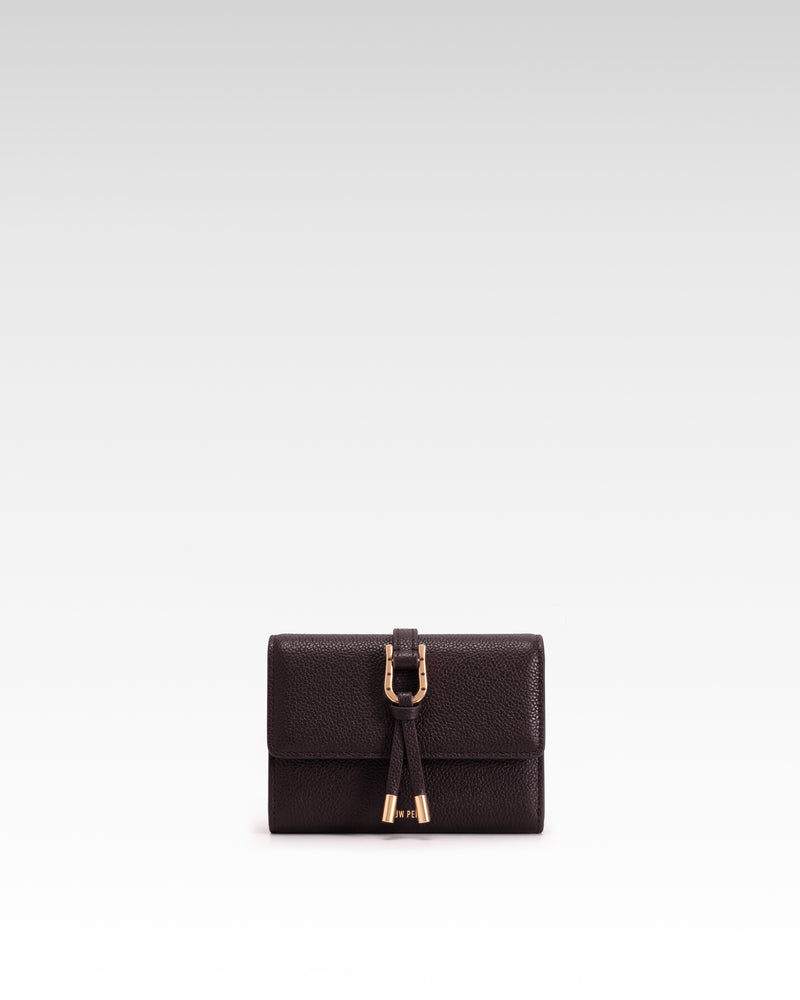 Aria Pebbled Buckle Bifold Wallet – Dark Brown