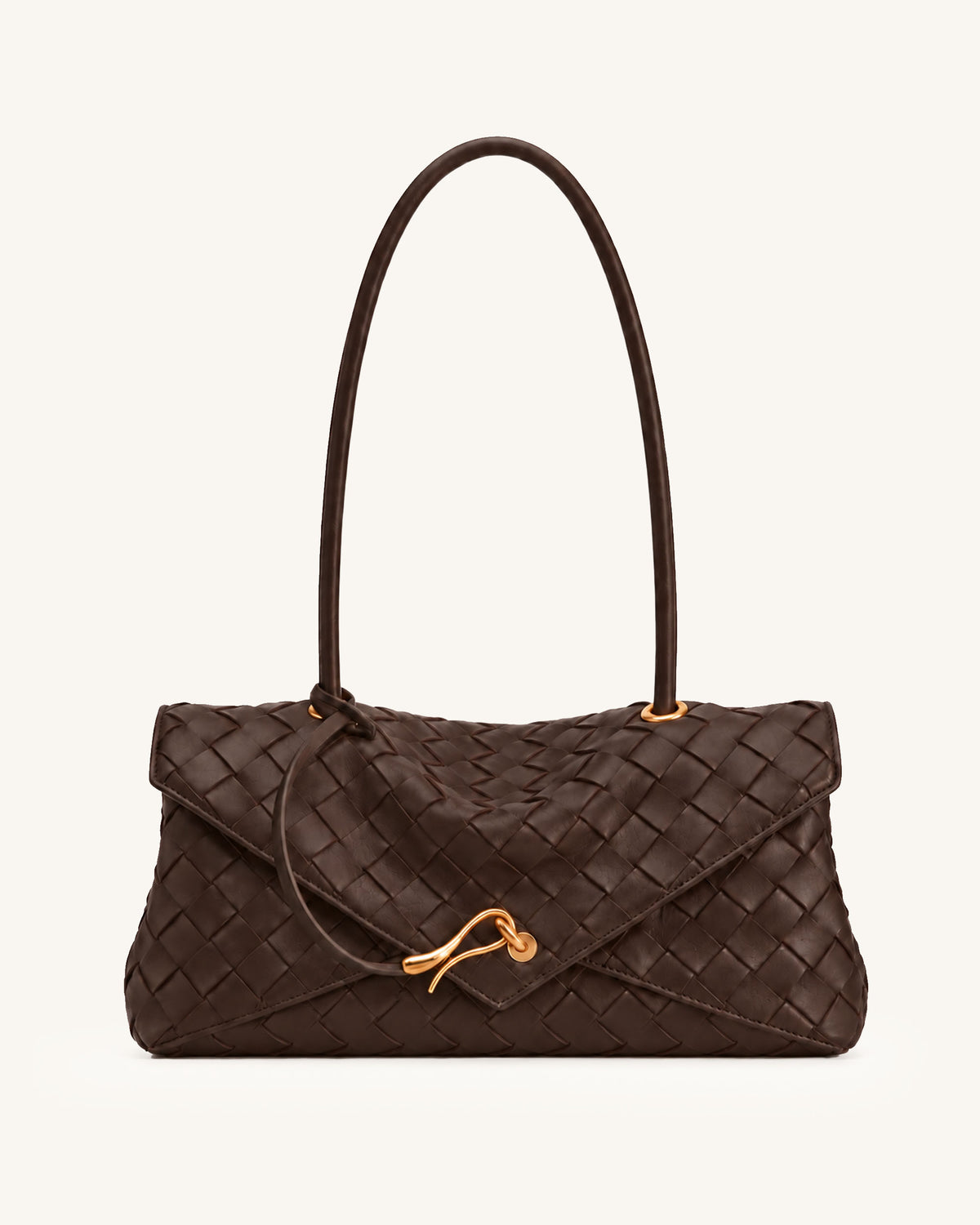 Celeste Woven Envelope Flap Shoulder Bag – Dark Brown