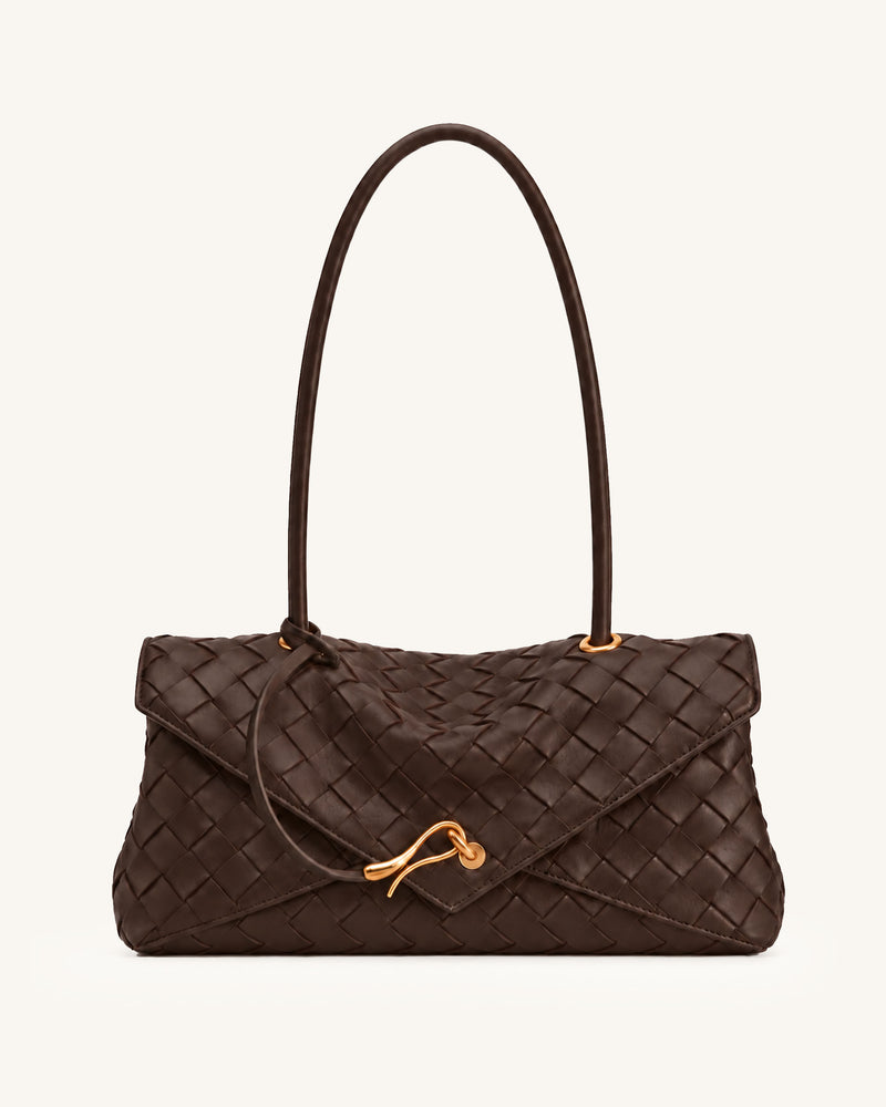 Celeste Woven Envelope Flap Shoulder Bag – Dark Brown