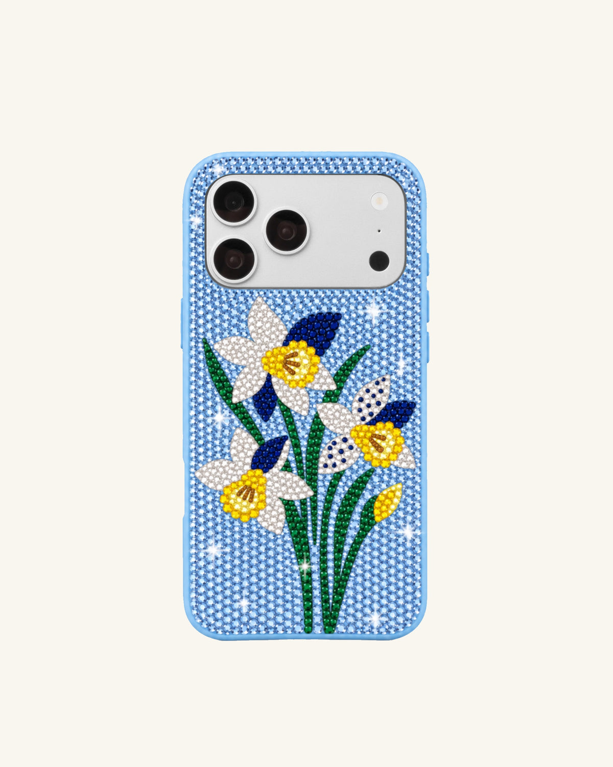 Daffodil Floral Artificial Crystal Phone Case – Light Blue