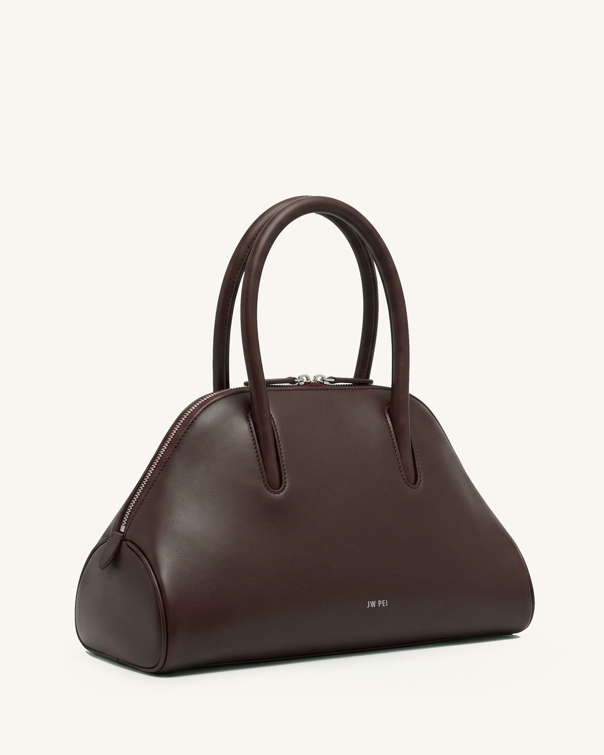 Veda Curved Zip Top Handle Bag – Dark Brown