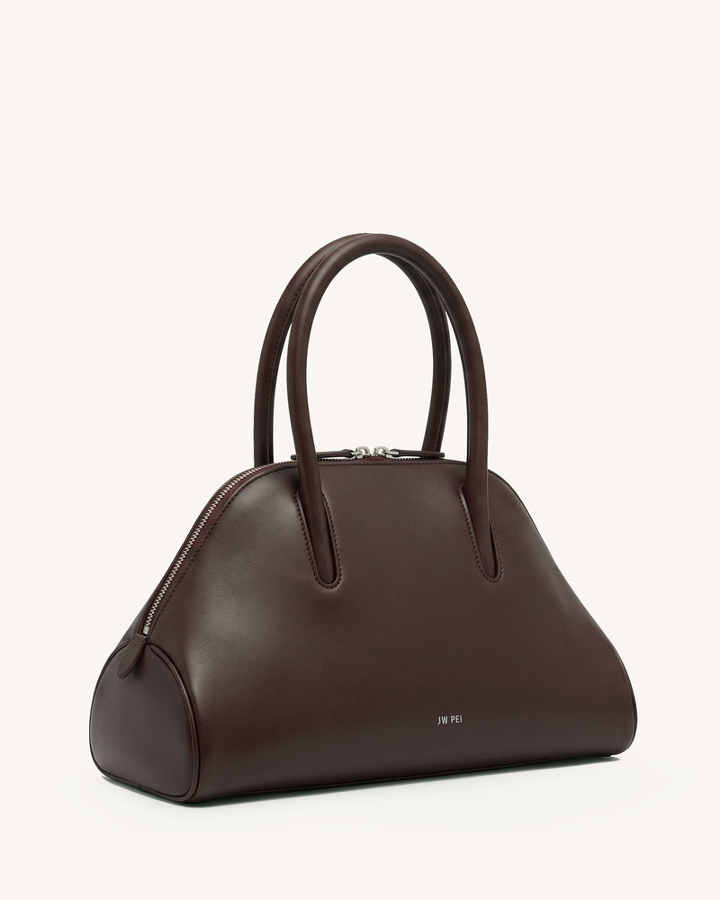 Veda Curved Zip Top Handle Bag – Dark Brown