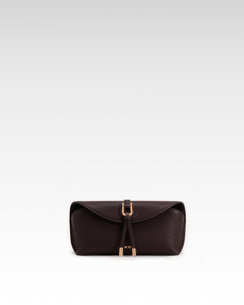 Aria Pebbled Buckle Tassel Glasses Case – Dark Brown