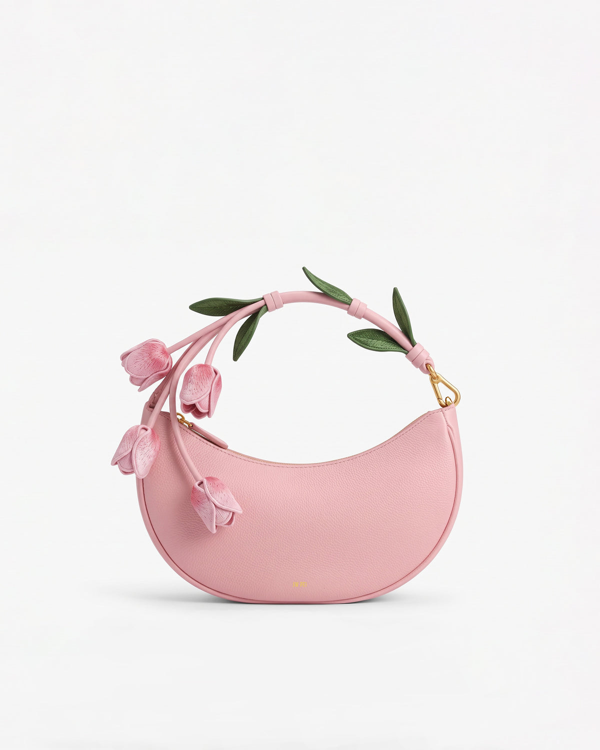 Carly Tulip 3D Embroidered Floral Crescent Bag - Pink