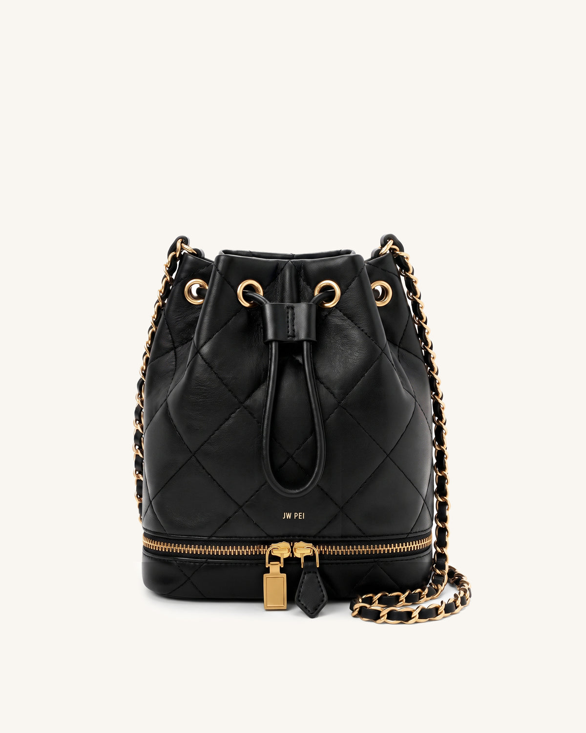 Cleo Quilted Drawstring Bucket Bag - Black