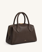 Veda Pebbled Zip Top Handle Bag – Dark Brown