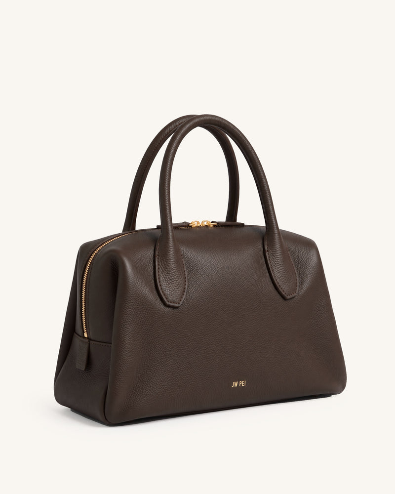 Veda Pebbled Zip Top Handle Bag – Dark Brown