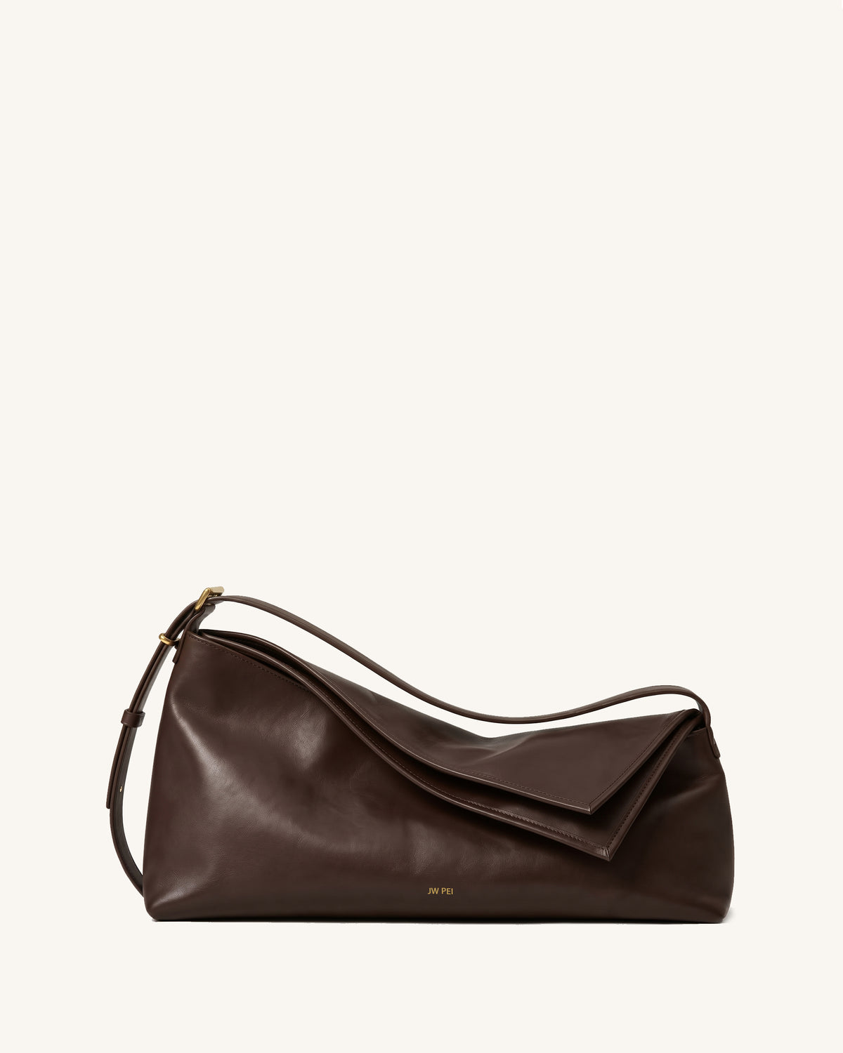 Nova Horizontal Asymmetric Flap Shoulder Bag - Brown