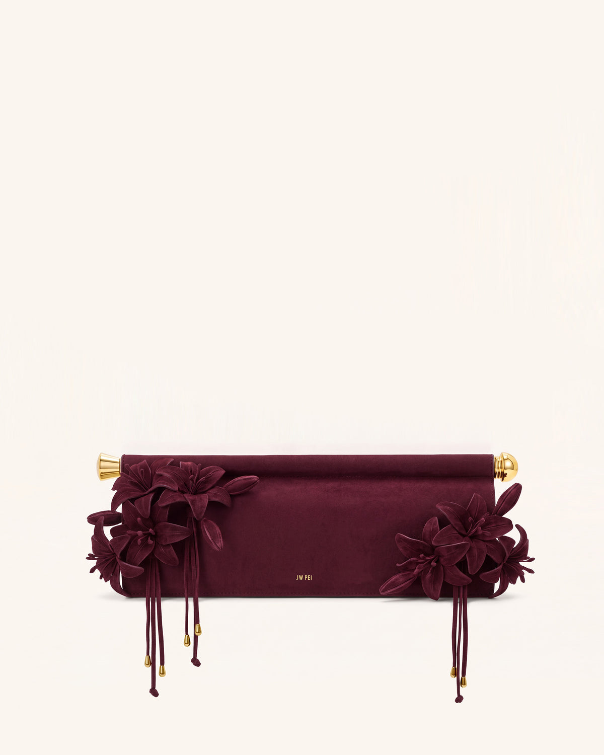 Holly Faux Suede Lily Floral Clutch - Burgundy