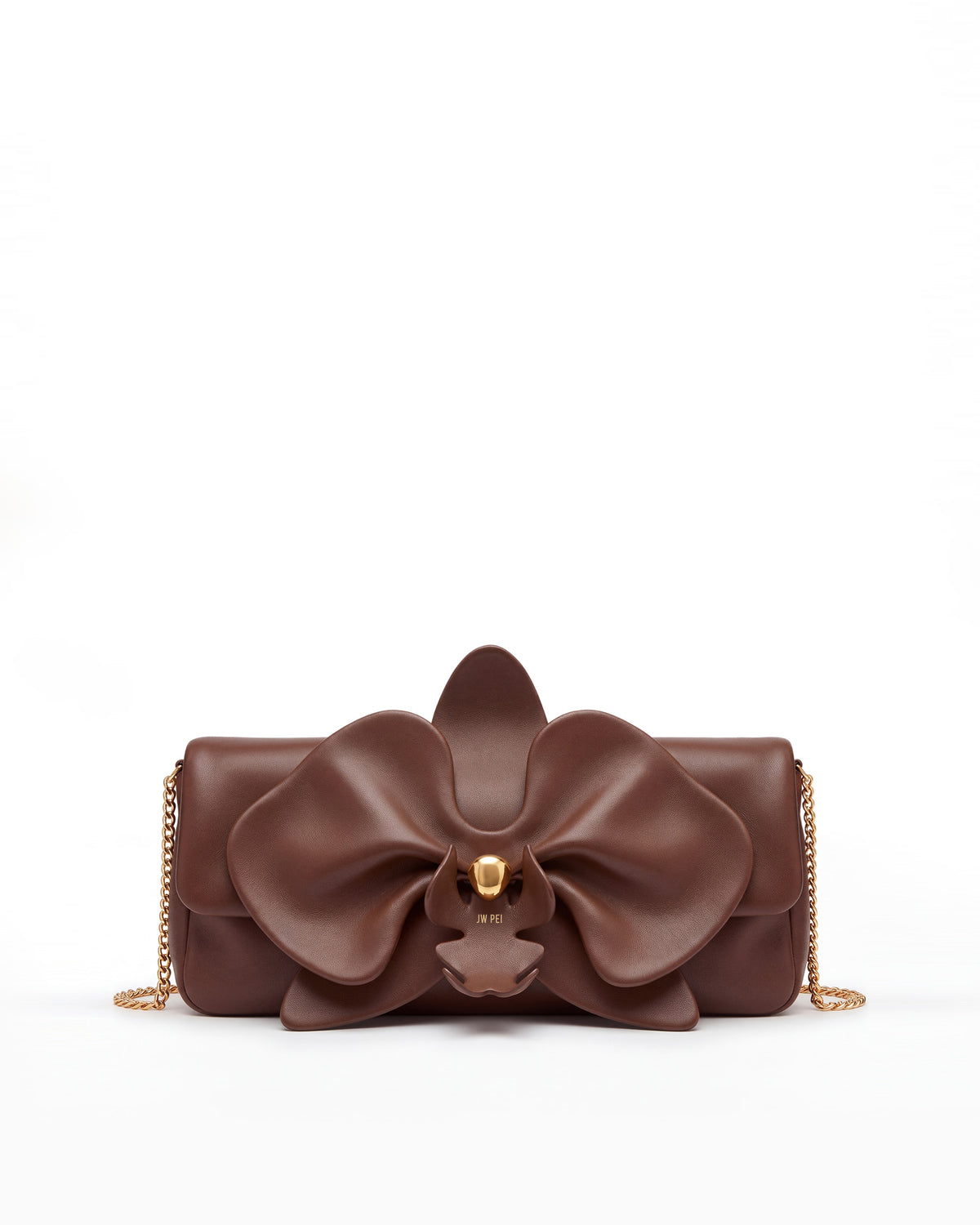 Orchid Floral Chain Crossbody Bag - Brown