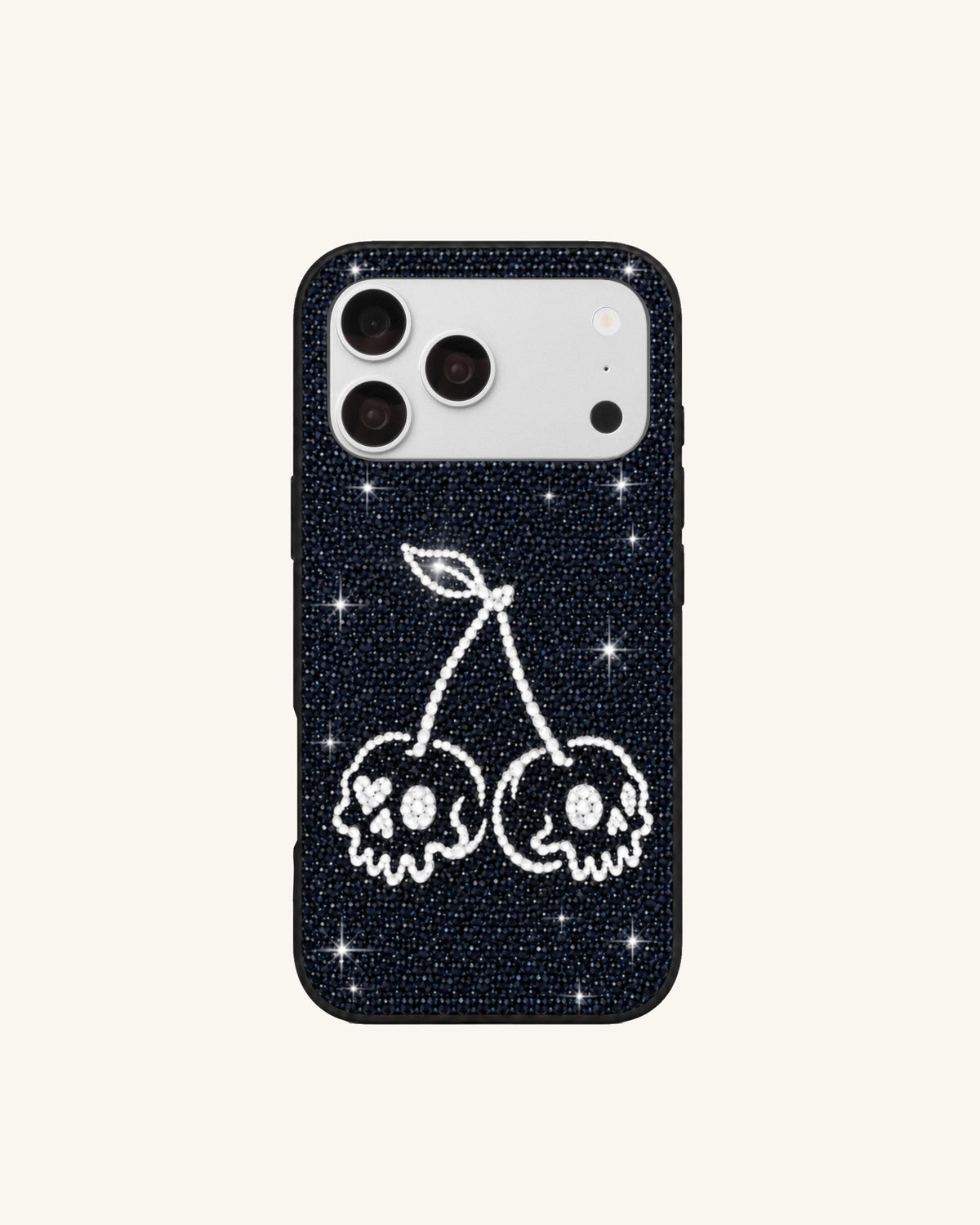 Skull Cherry Artificial Crystal Phone Case – Black