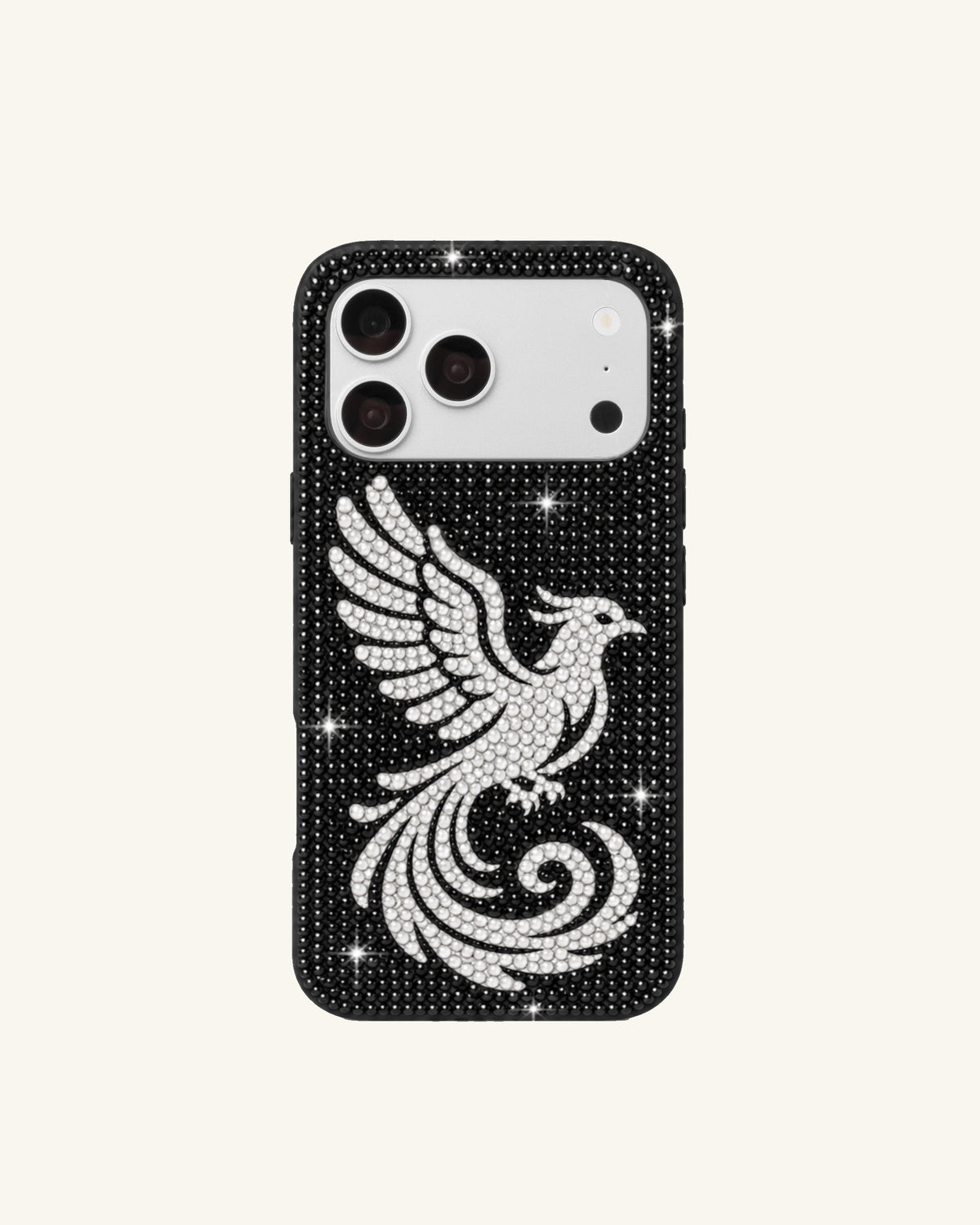 Phoenix Pattern Artificial Crystal Phone Case – Black