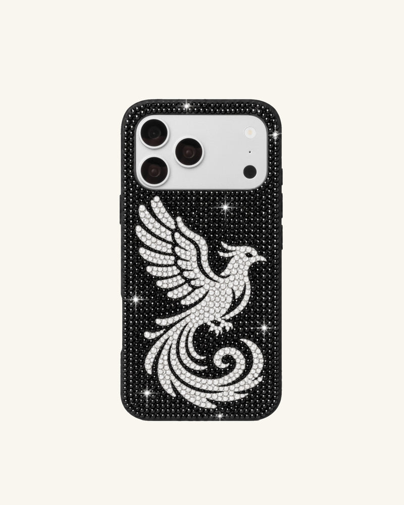 Phoenix Pattern Artificial Crystal Phone Case – Black