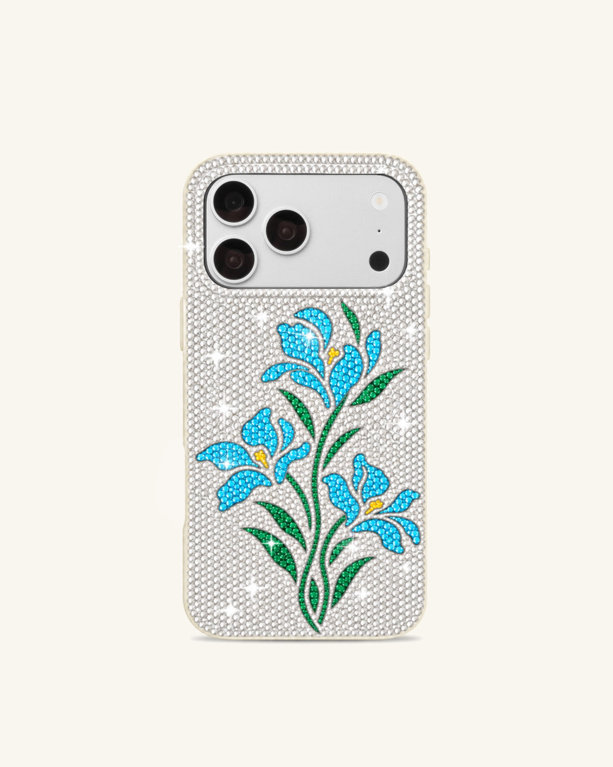 Blue Flower Artificial Crystal Phone Case – White
