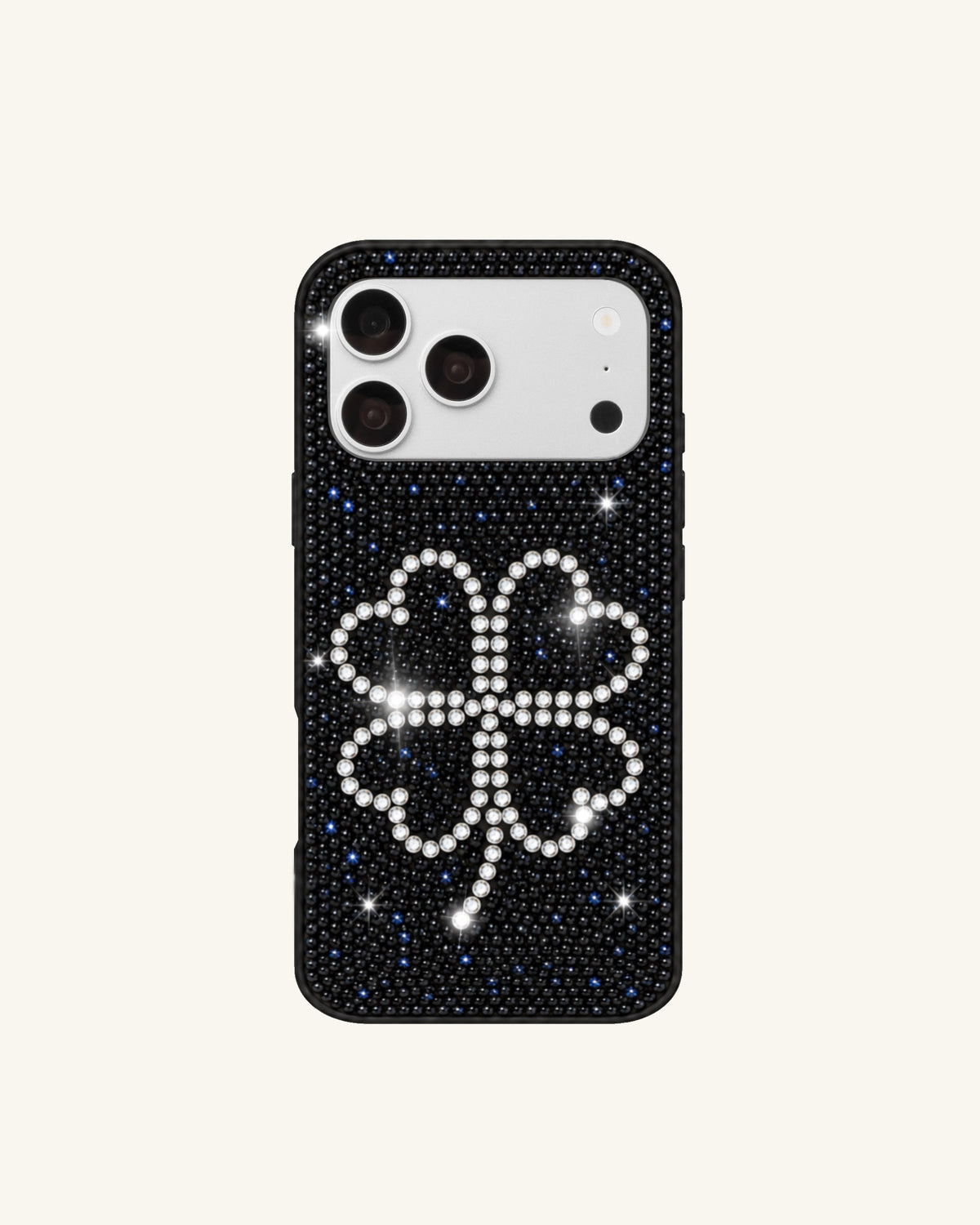 Artificial Crystal Clover Phone Case – Black