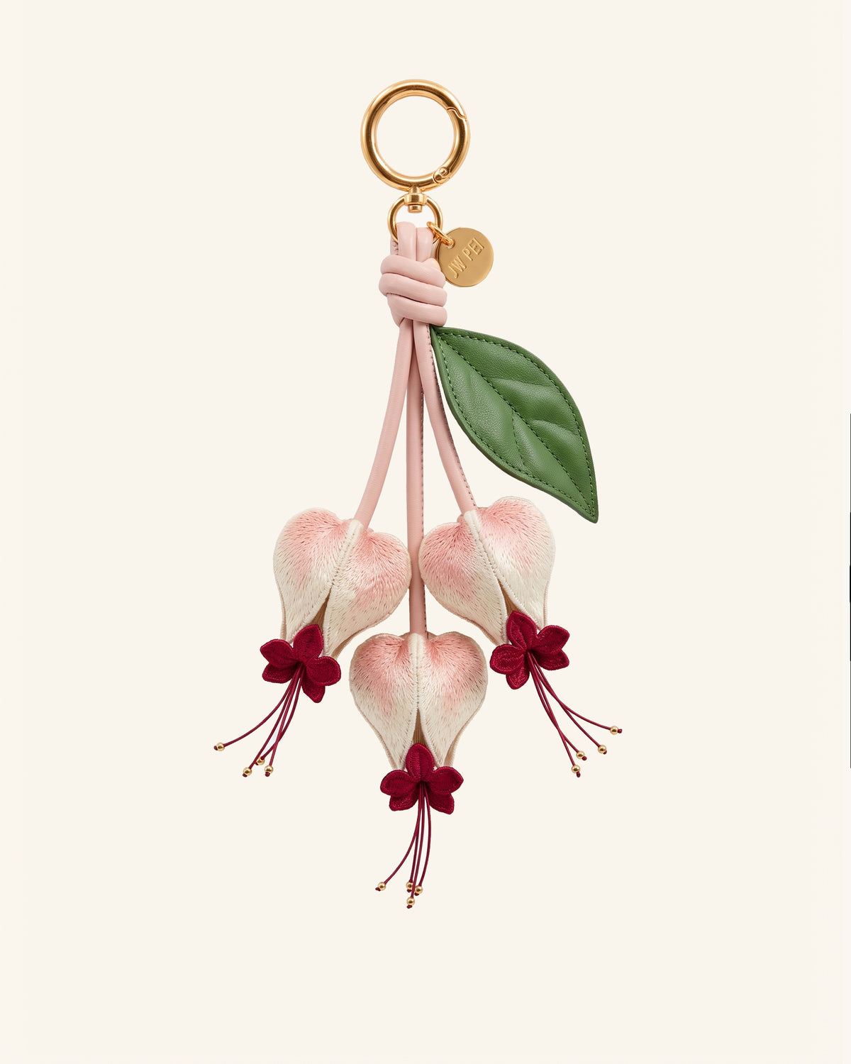 3D Embroidered Bleeding Heart Vine Bag Charm - Pink