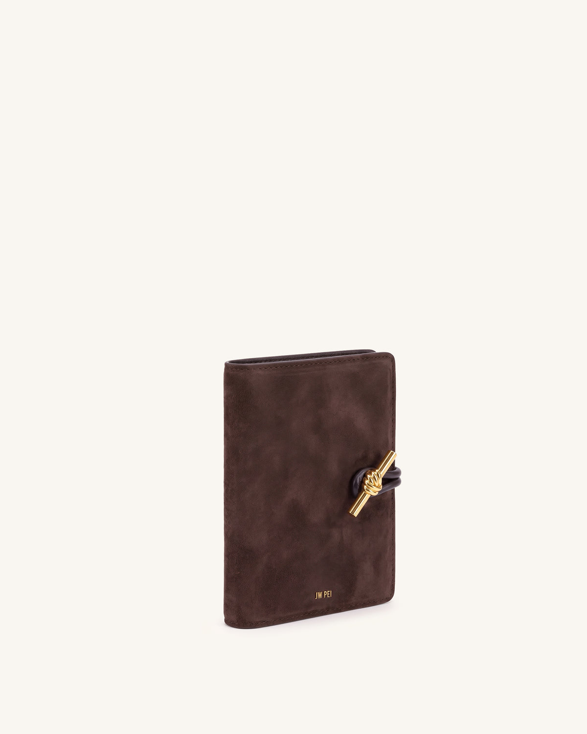 Lena Metal Rope Knot Faux Suede Passport Wallet - Brown