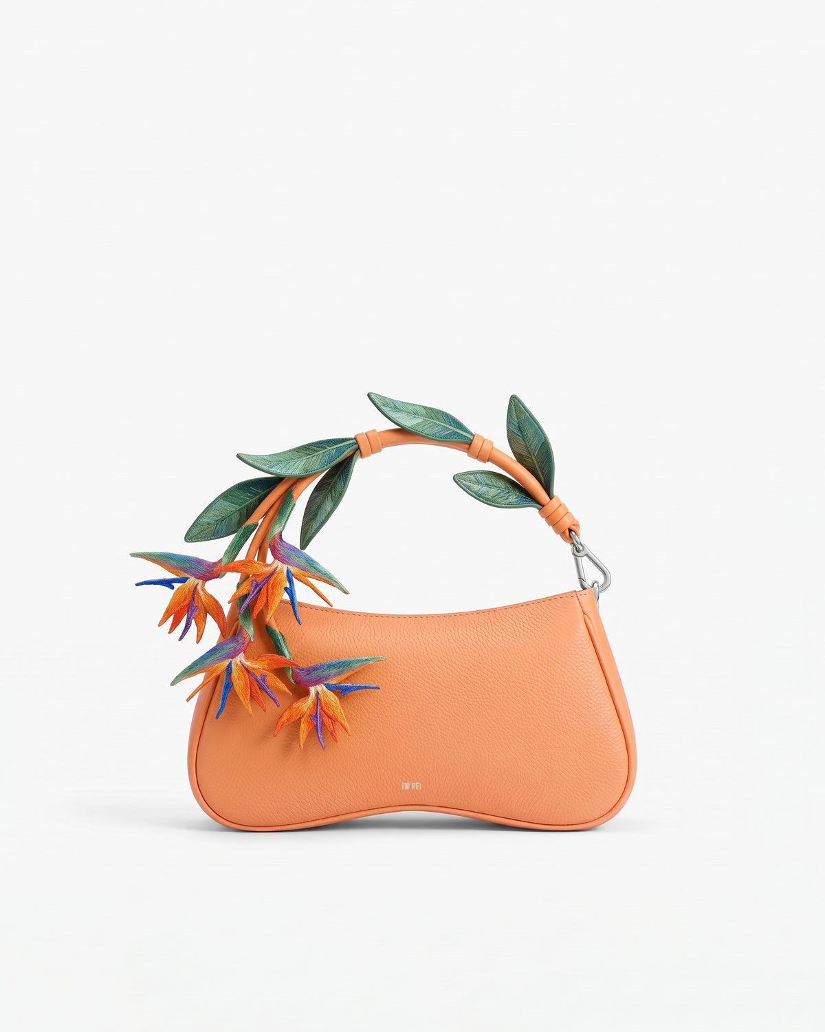 Eva Bird of Paradise 3D Embroidered Floral Top Handle Bag – Orange