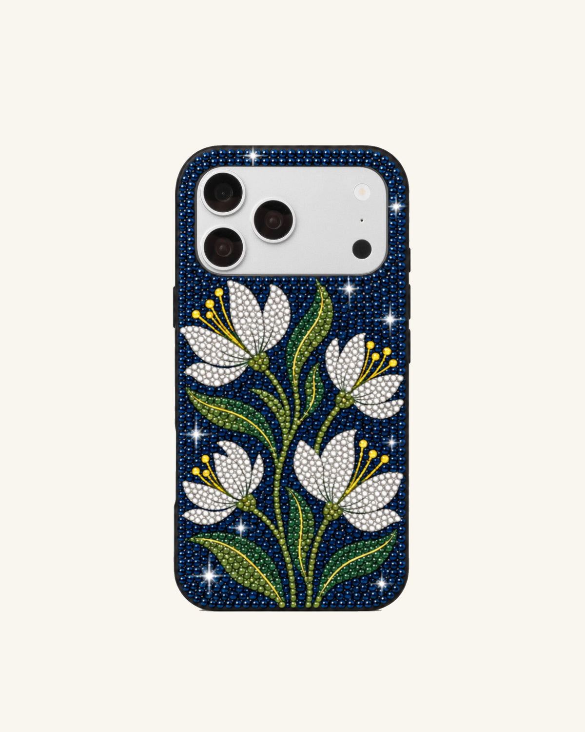 White Floral Artificial Crystal Phone Case – Blue