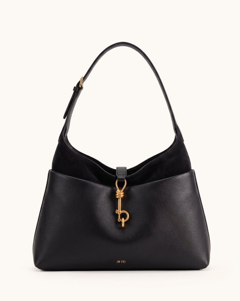 Juliette Faux Suede Hook Hobo Bag - Black