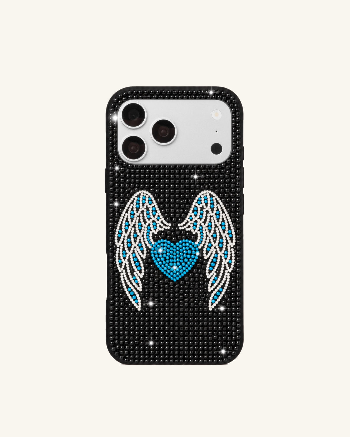 Blue Crystal Wing Heart Phone Case – Black