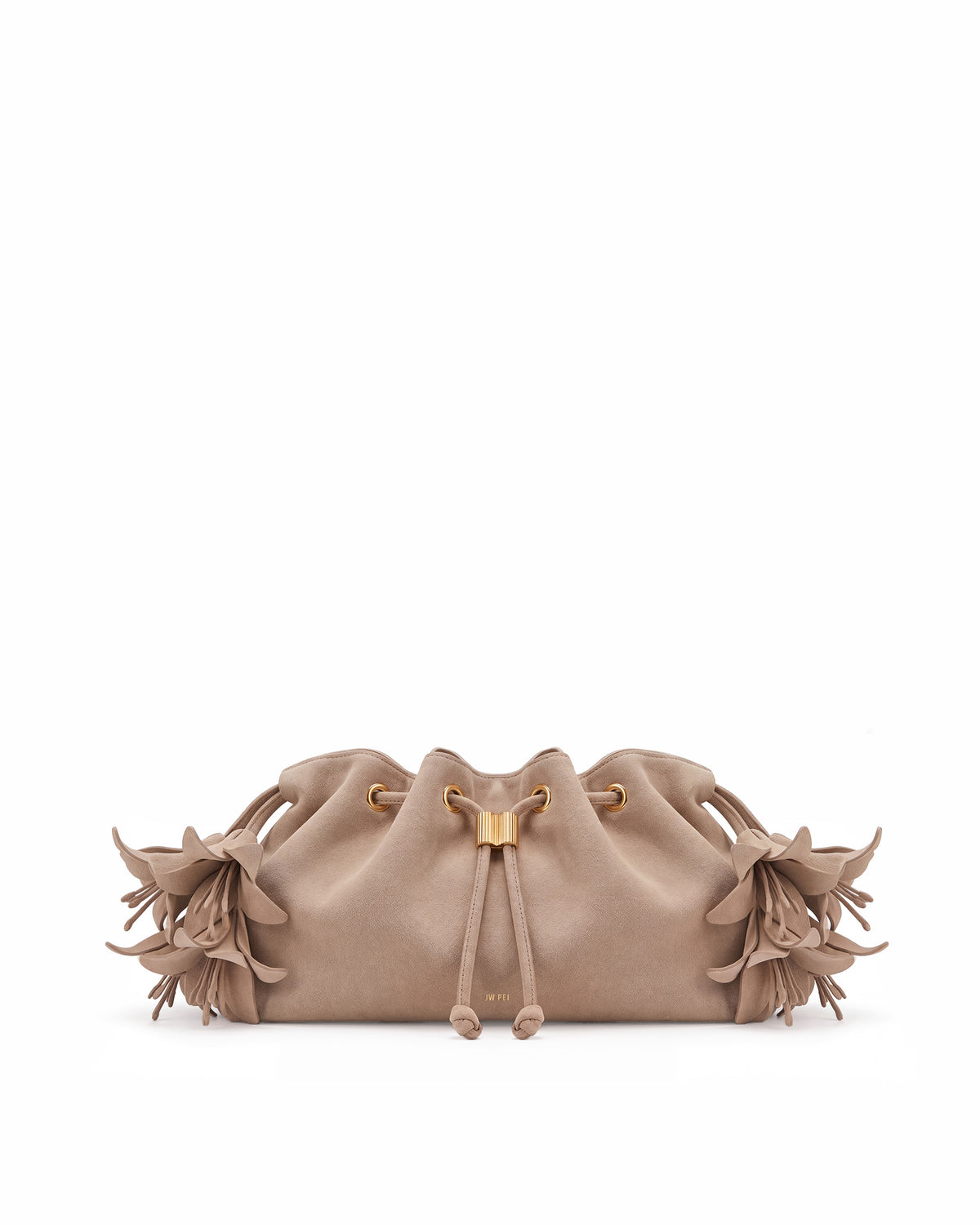 Celia Faux Suede Floral Drawstring Shoulder Bag - Taupe