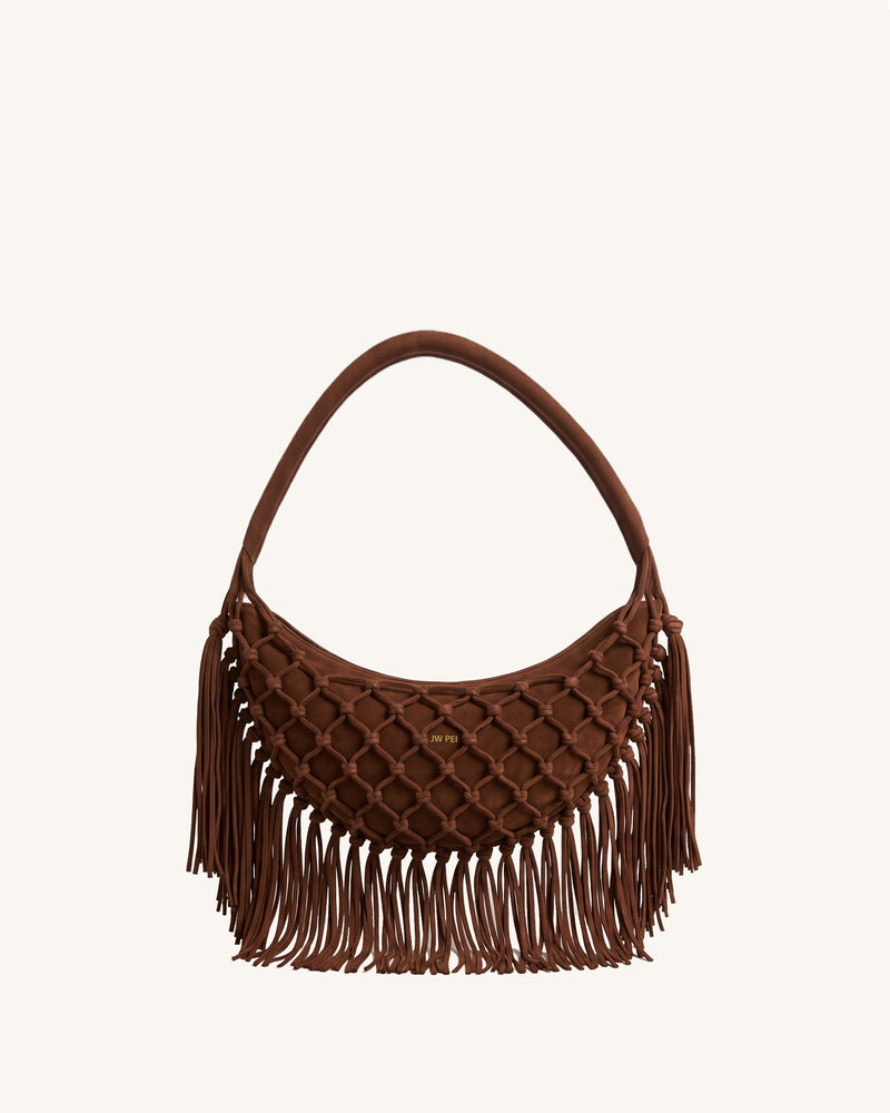 Maddy Knotted Faux Suede Shoulder Bag - Brown