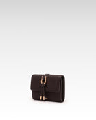 Aria Pebbled Buckle Bifold Wallet – Dark Brown