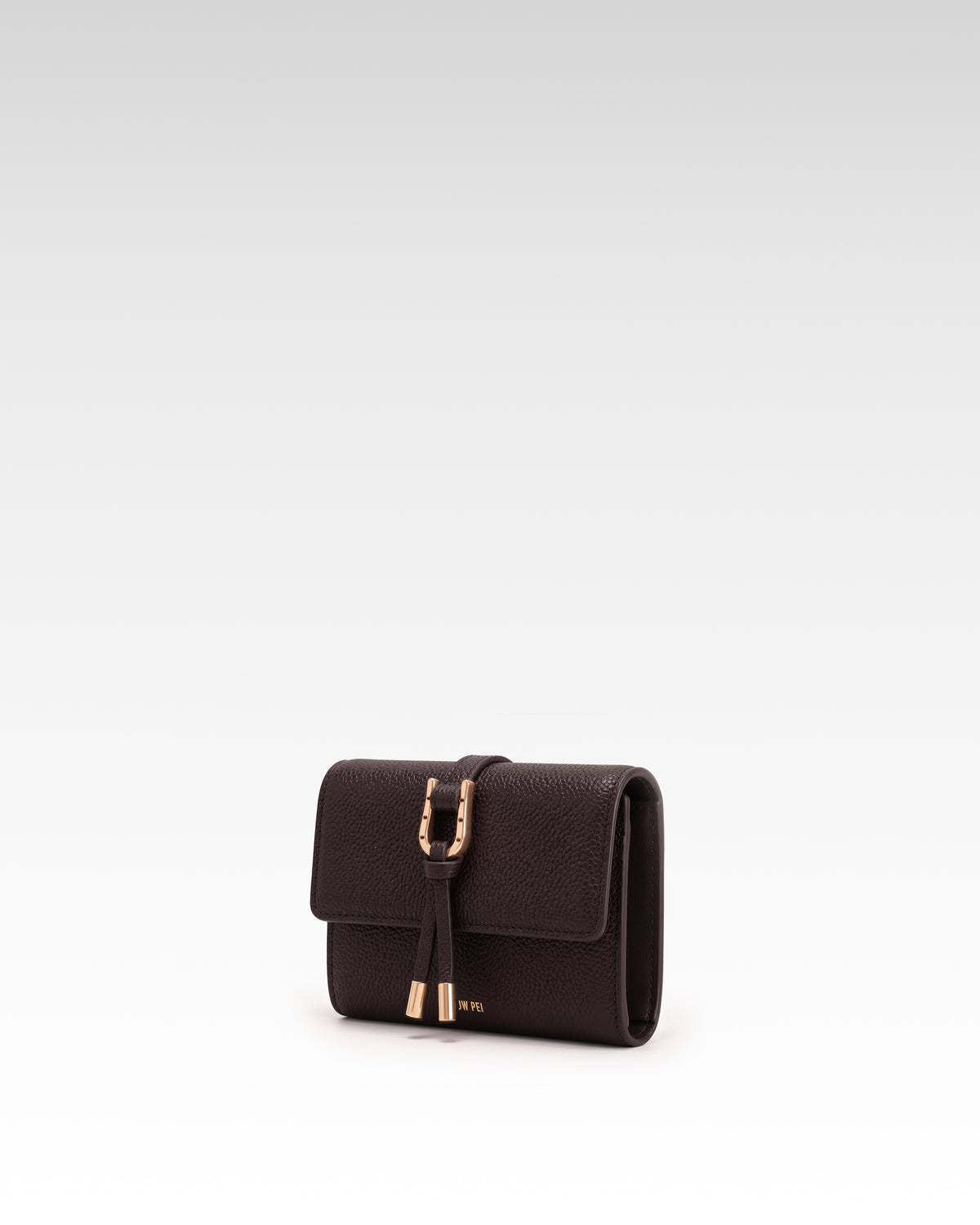 Aria Pebbled Buckle Bifold Wallet – Dark Brown