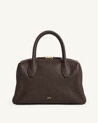 Veda Pebbled Zip Top Handle Bag – Dark Brown