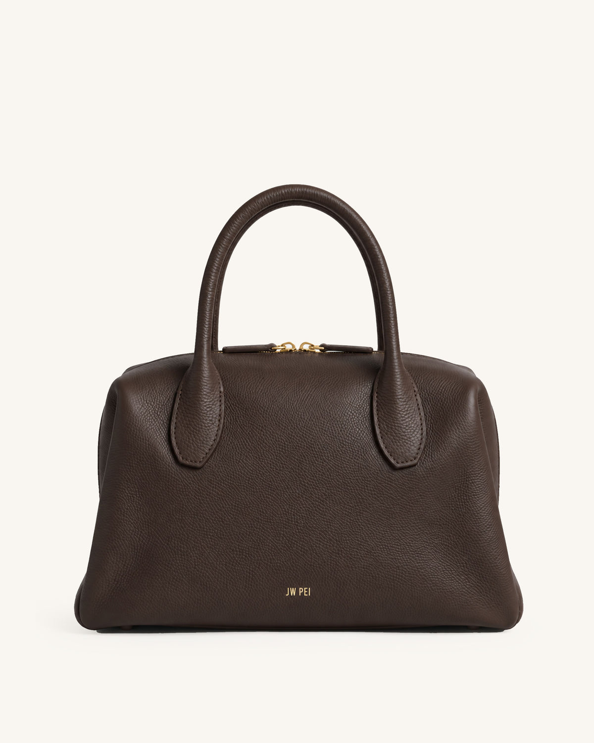 Veda Pebbled Zip Top Handle Bag – Dark Brown