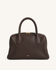 Veda Pebbled Zip Top Handle Bag – Dark Brown