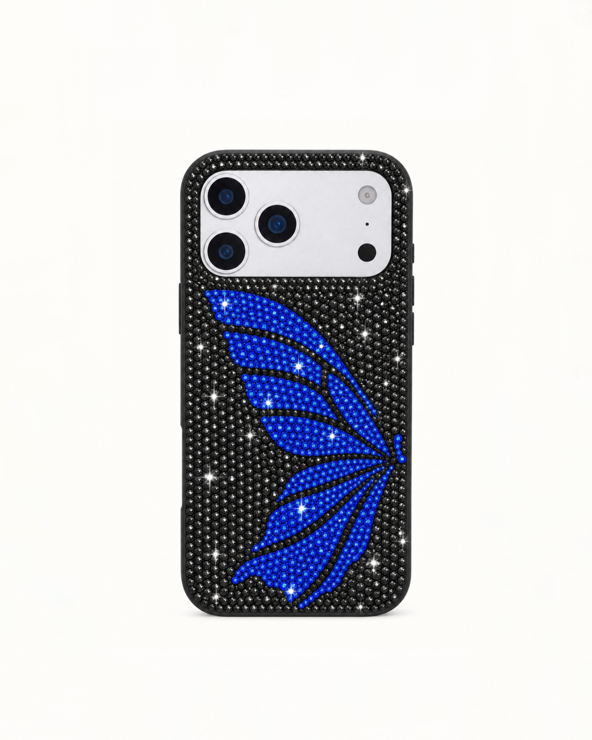 Blue Butterfly Artificial Crystal Phone Case – Black