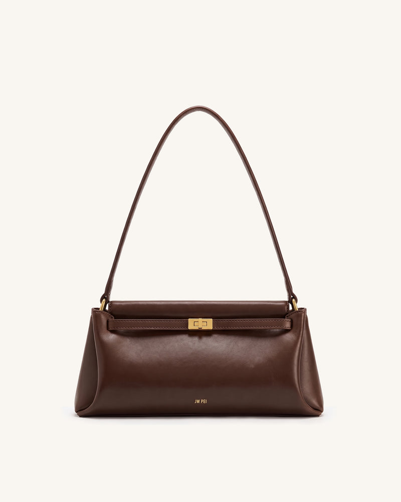 Carmen East-West Buckle Shoulder Bag – Dark Brown