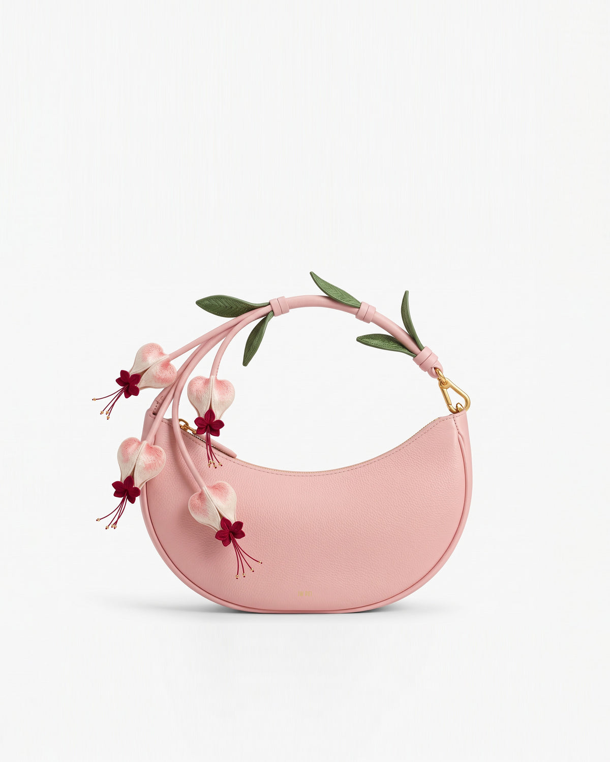Carly Fuchsia 3D Embroidered Floral Crescent Bag - Pink