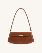 Noelle Croc Arc Shoulder Bag - Brown