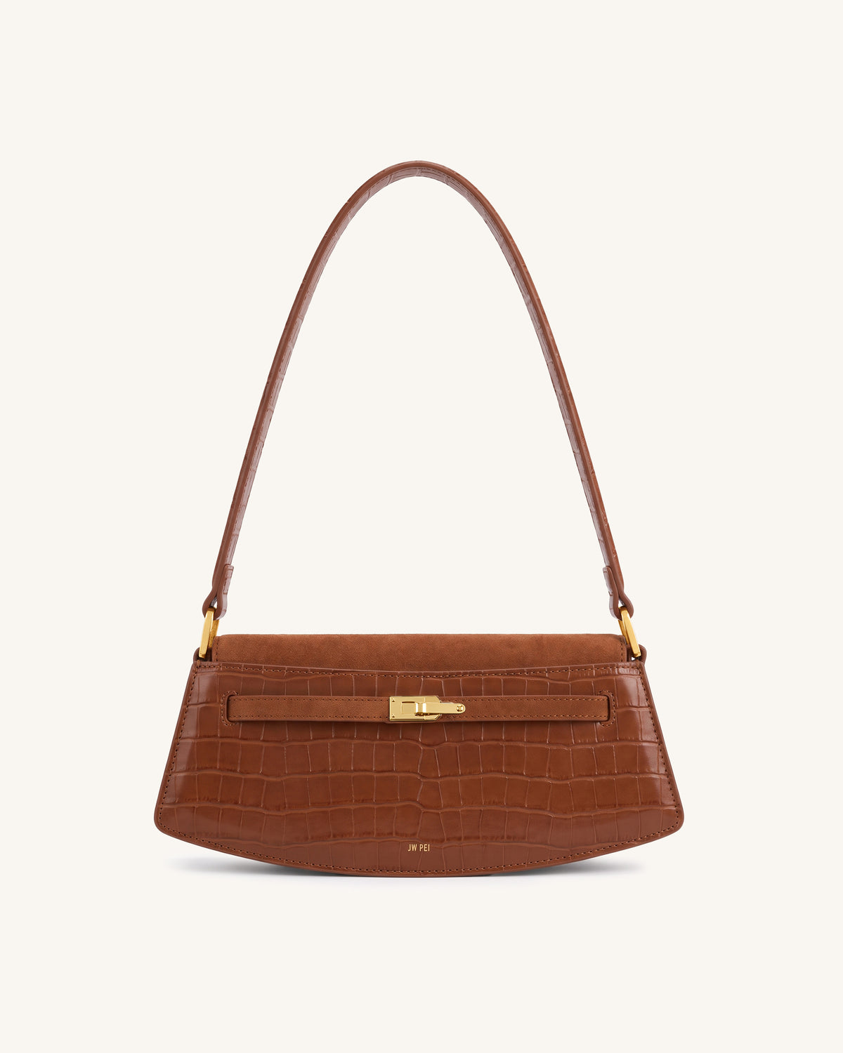 Noelle Croc Arc Shoulder Bag - Brown