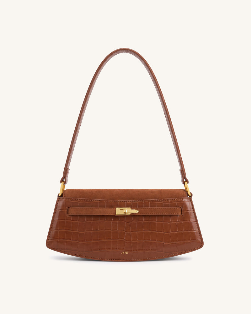 Noelle Croc Arc Shoulder Bag - Brown