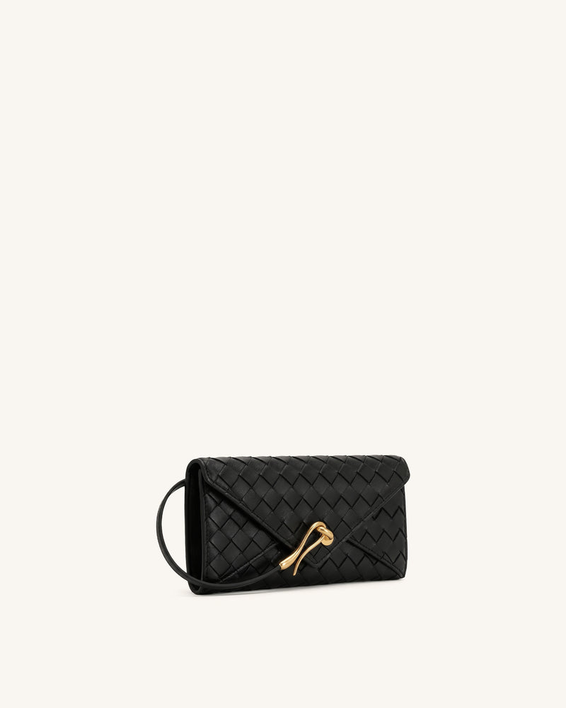 Celeste Woven Textured Envelope Long Wallet – Black