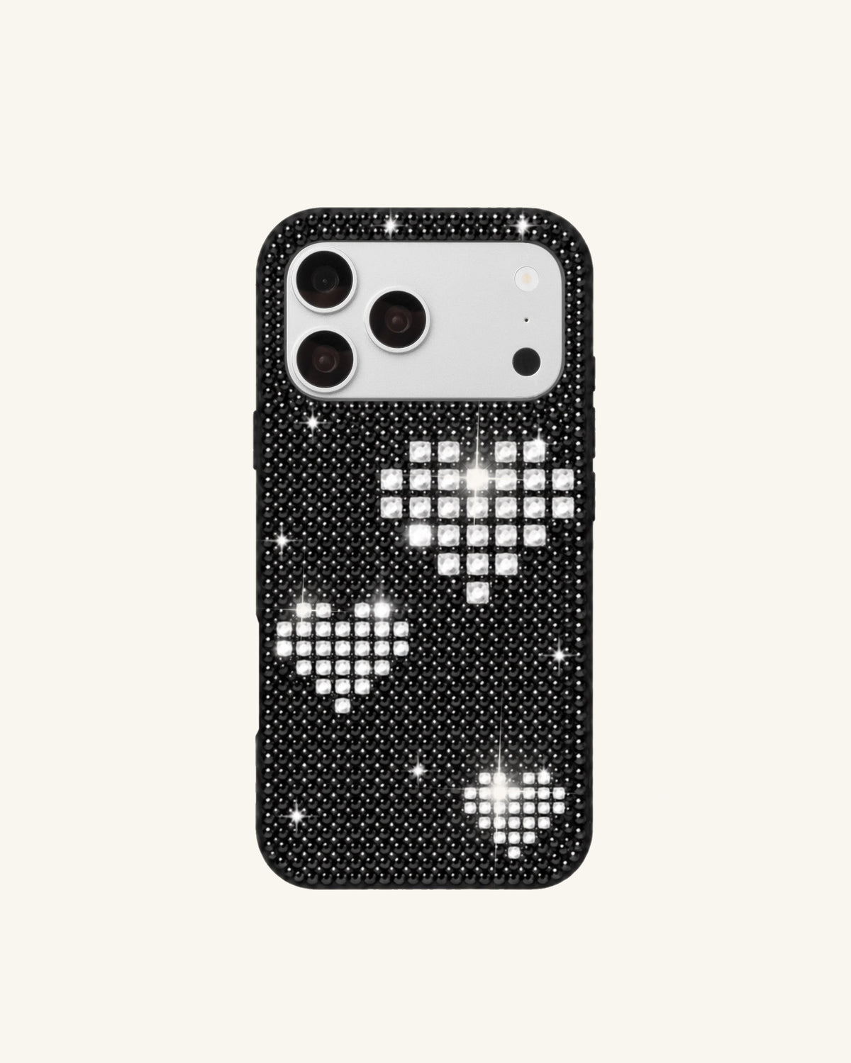 Rhinestone Heart Pattern Phone Case – Black